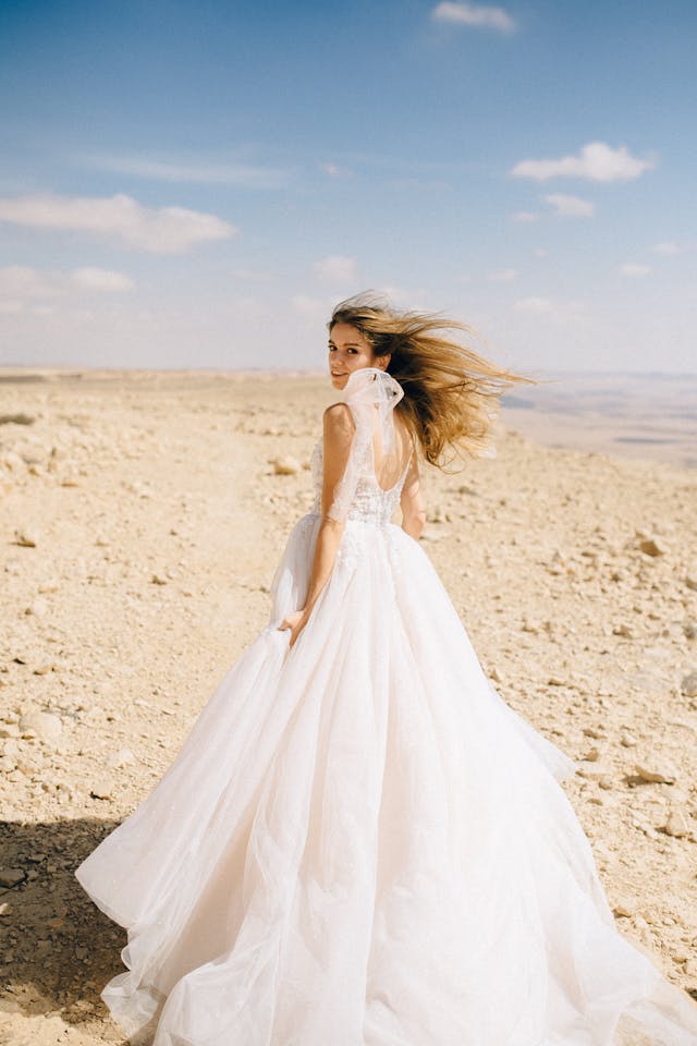 bride looks back over her shoulder