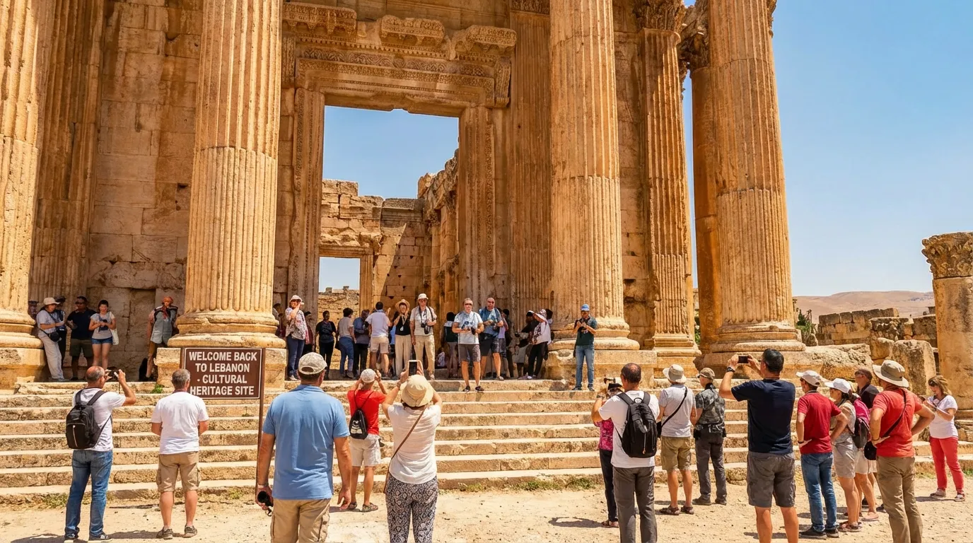 سياح يتجولون في قلعة بعلبك الأثرية في إشارة لعودة النشاط السياحي