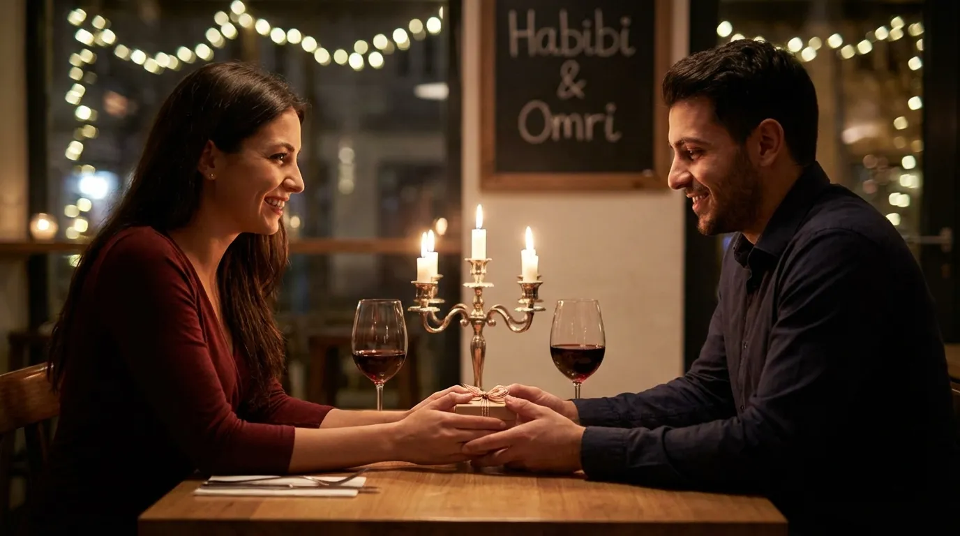 Couple sharing a romantic birthday moment.