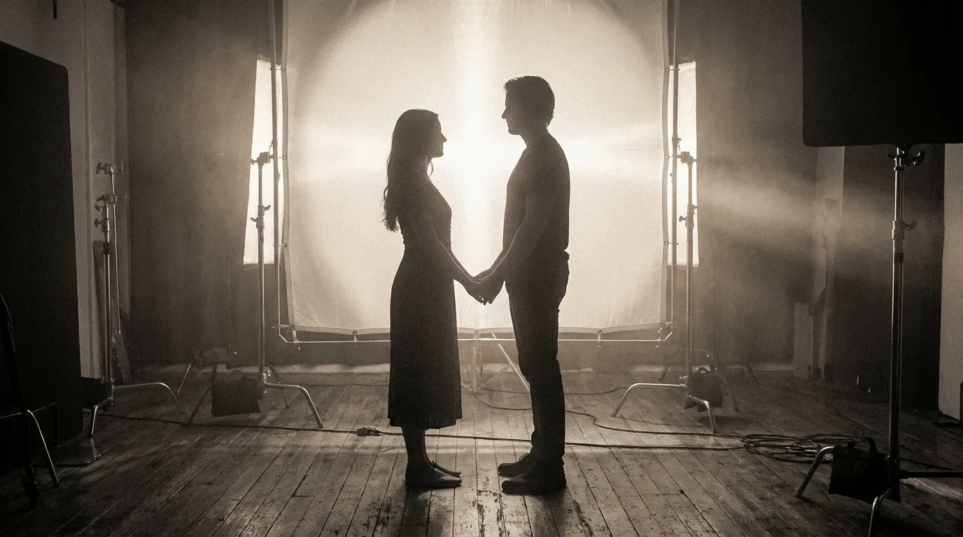 صورة ظلية فنية ورومانسية للزوجين في ختام جلسة التصوير
