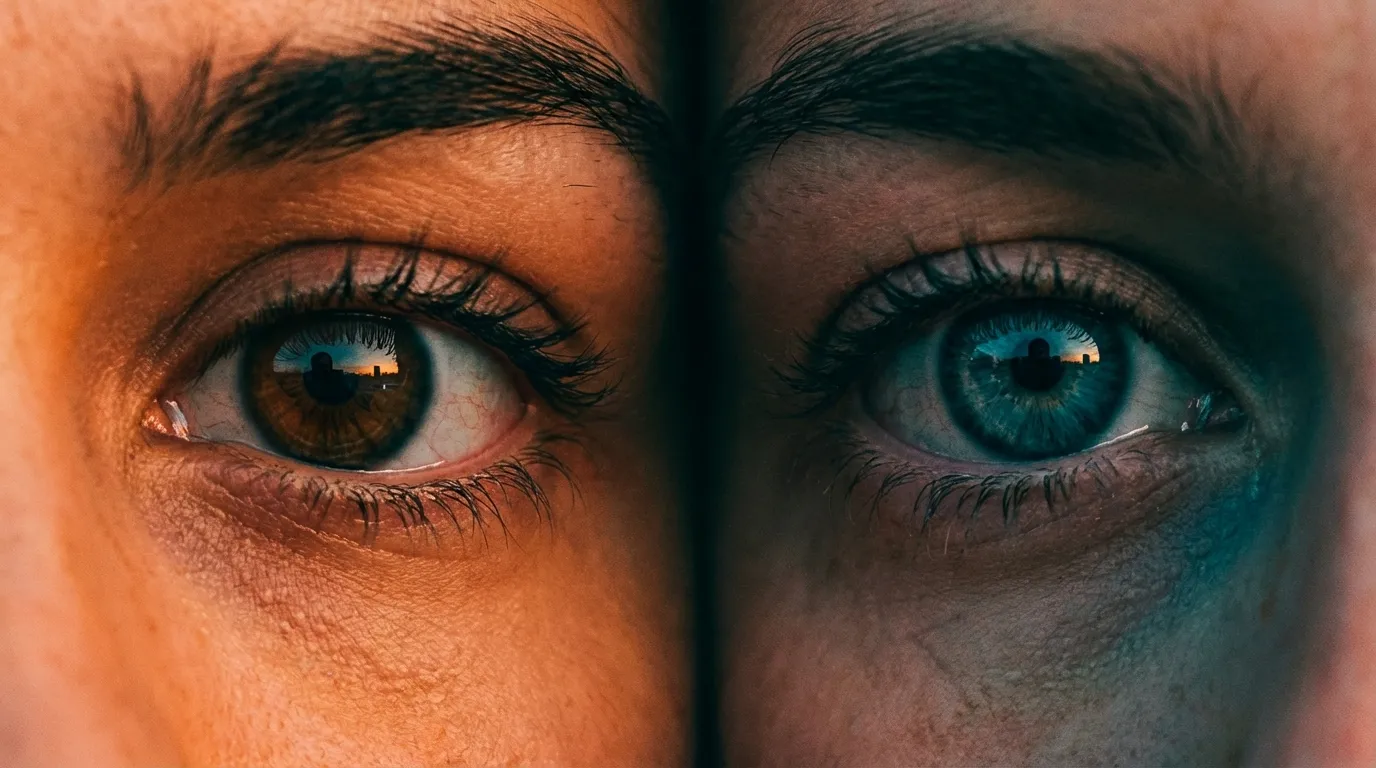 صورة مقربة لعيون الزوجين تظهر نظرات الحب العميقة