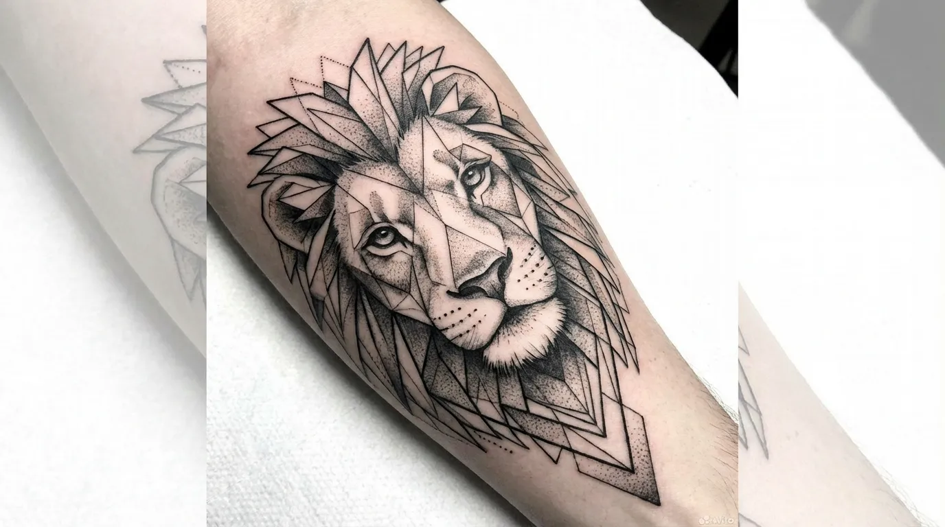 تصميم وشم أسد هندسي عصري