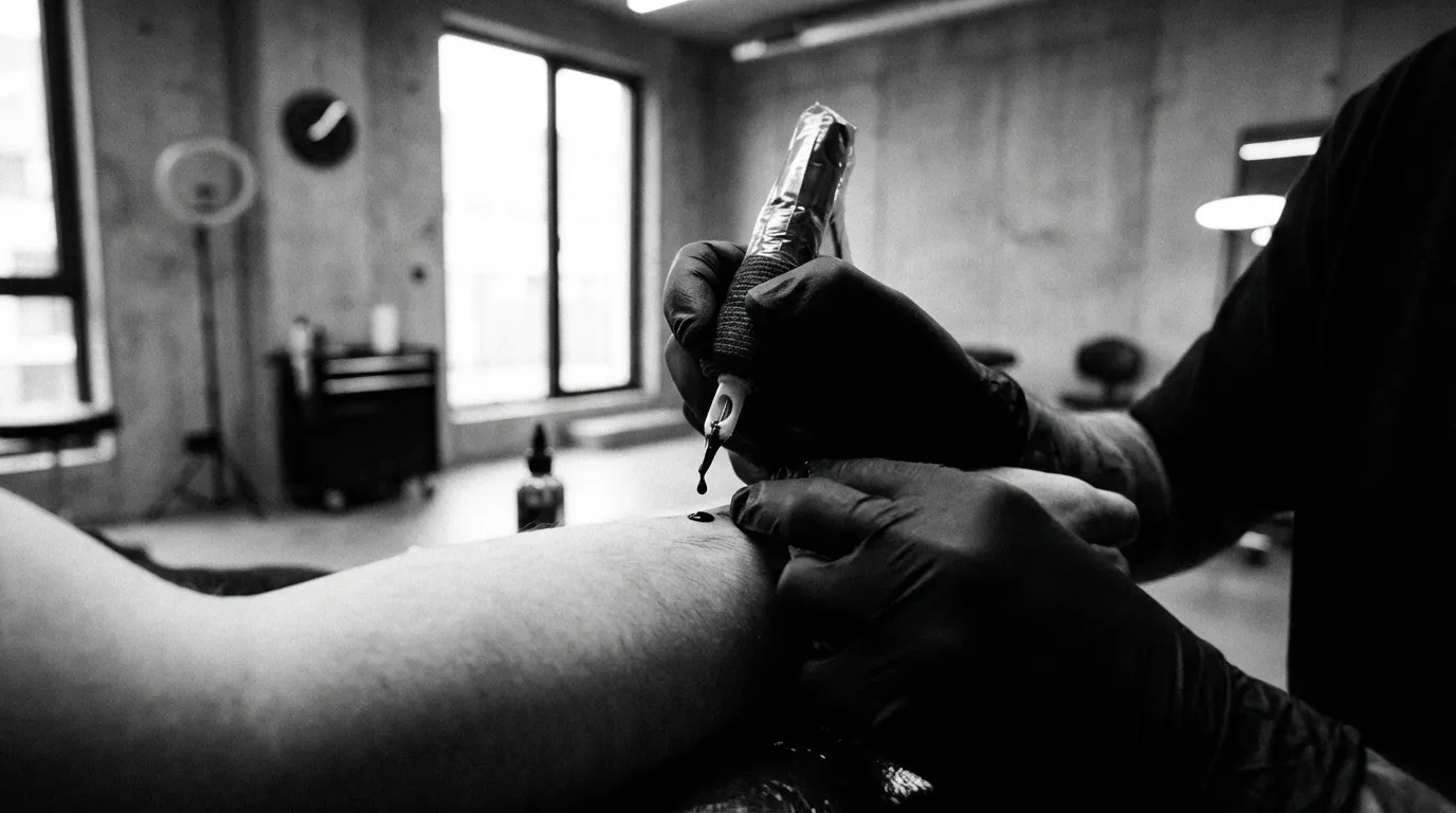 فنان وشم يعمل بدقة داخل استوديو