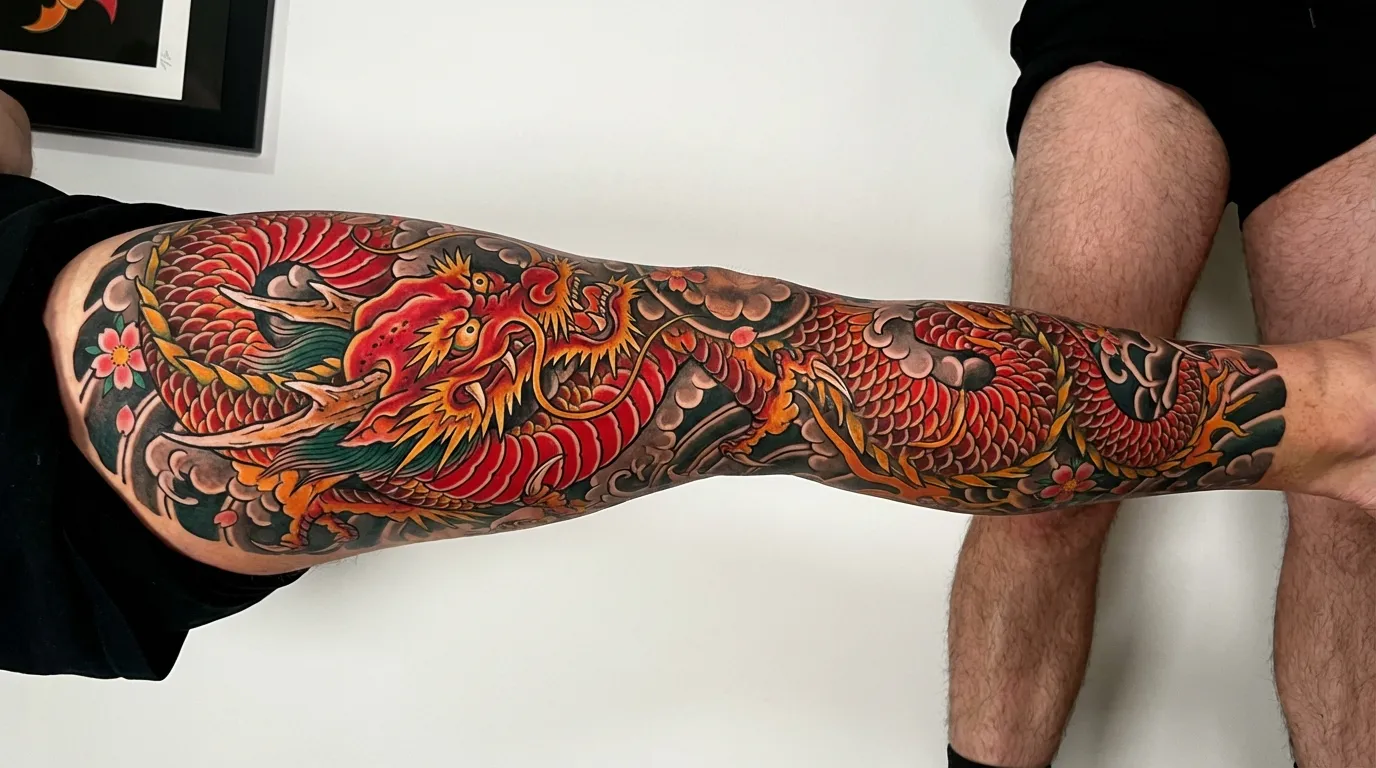 وشم تنين ياباني تقليدي ملون
