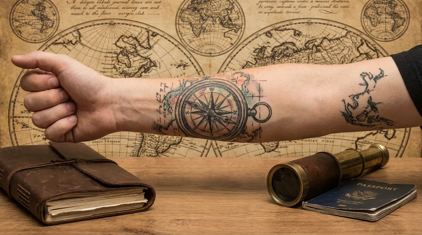 وشم بوصلة كلاسيكية لمحبي السفر