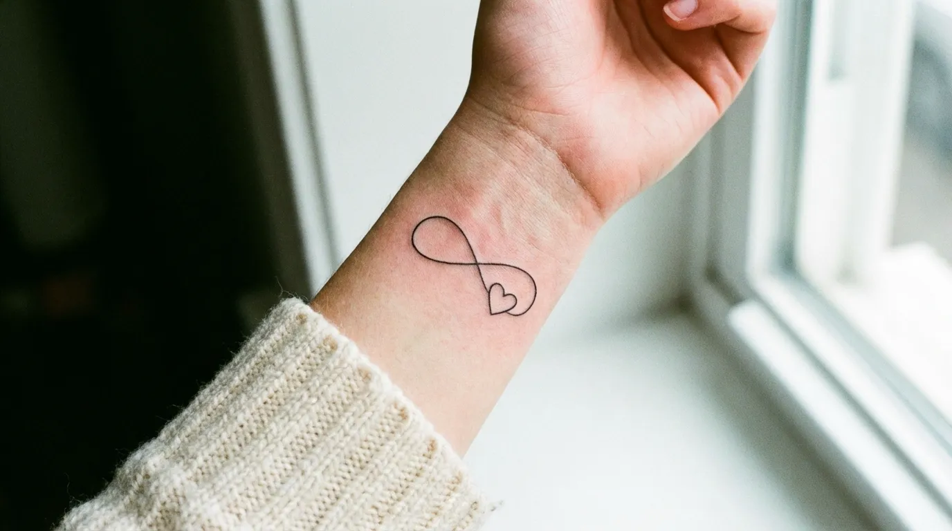وشم علامة اللانهاية مع قلب صغير
