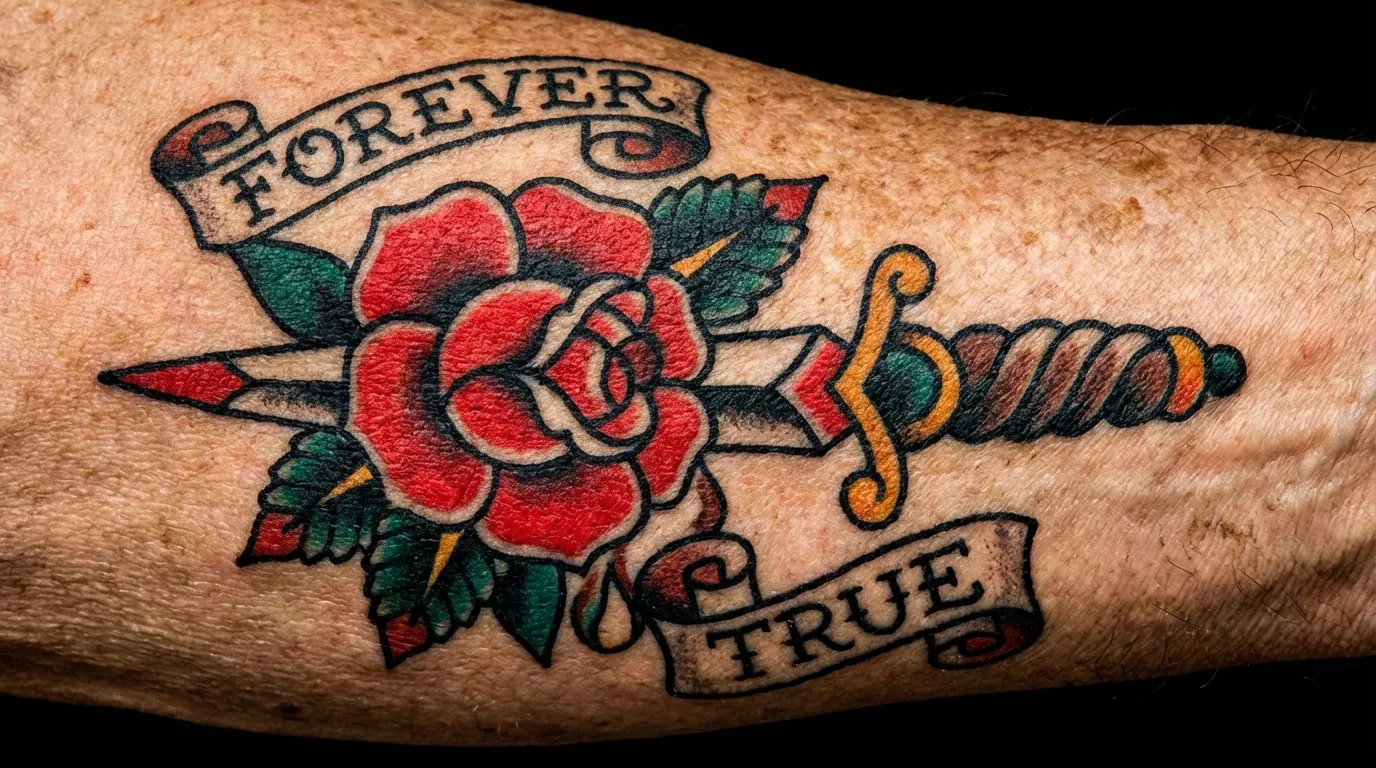 وشم وردة حمراء كلاسيكي أولد سكول