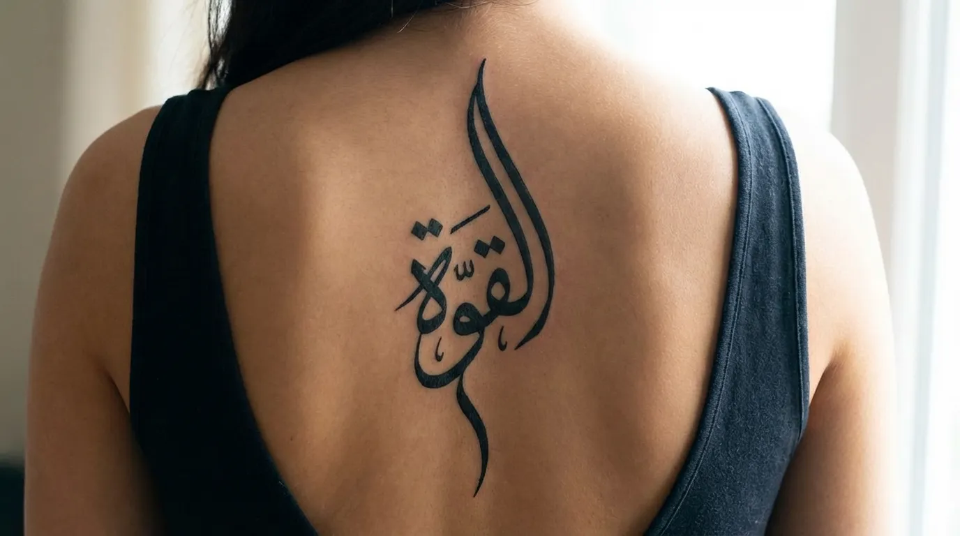 وشم خط عربي انسيابي على الظهر
