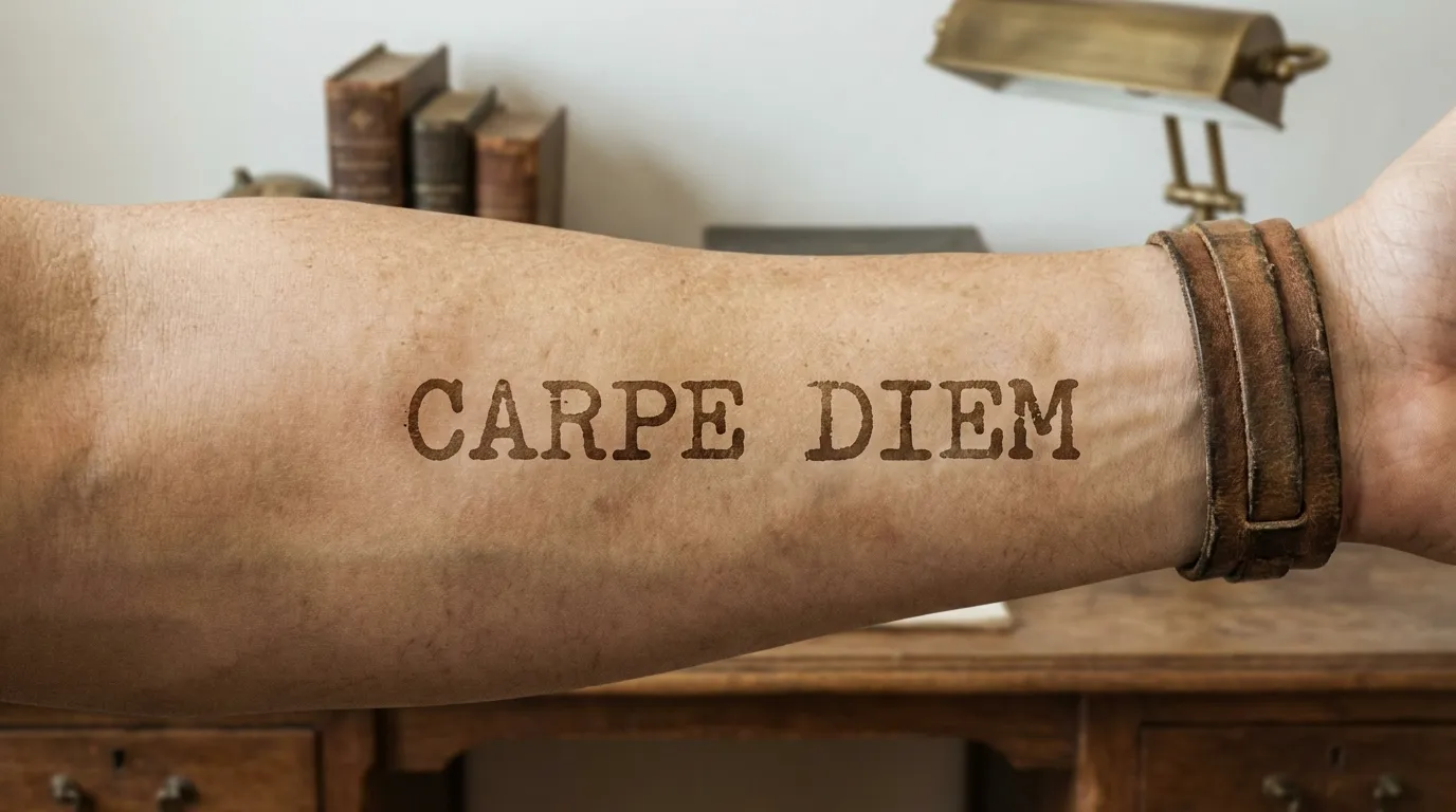 وشم اقتباس لاتيني بخط الآلة الكاتبة