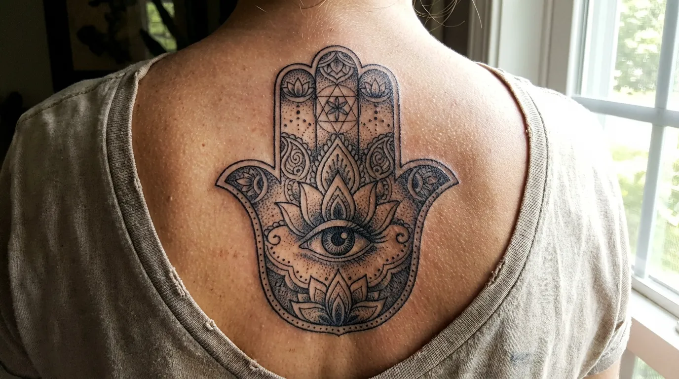 وشم يد فاطمة للحماية بتفاصيل دقيقة