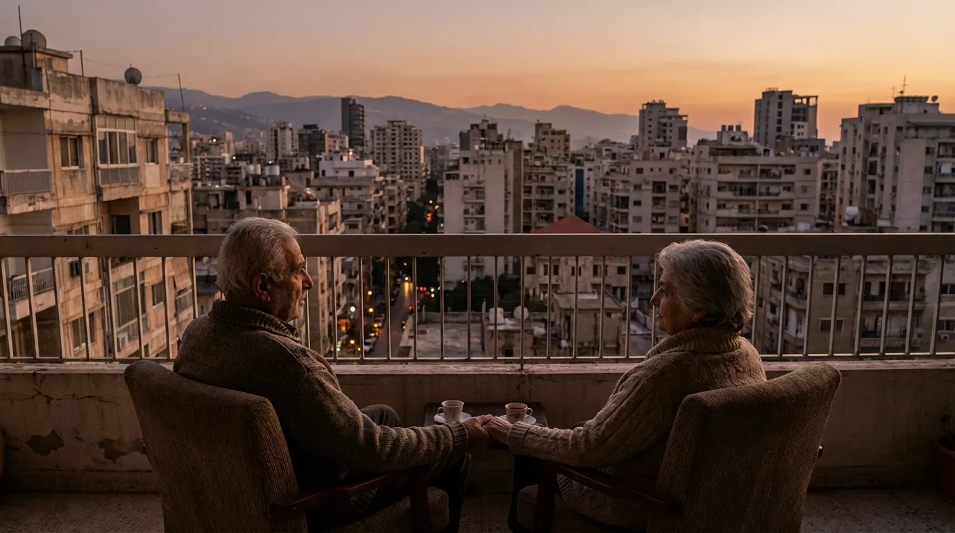 زوجان مسنان لبنانيان يجلسان وحيدين دلالة على شيخوخة المجتمع