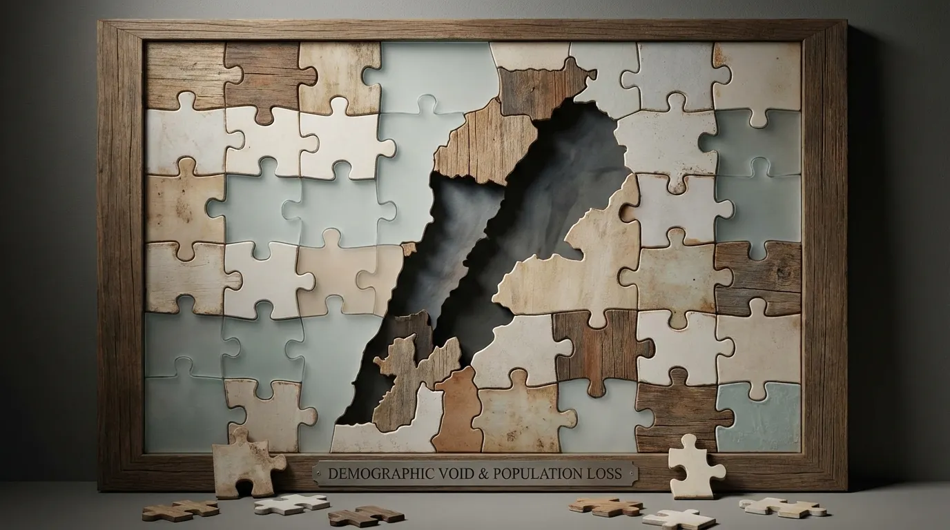 خريطة لبنان على شكل أحجية ناقصة القطع ترمز للفراغ السكاني