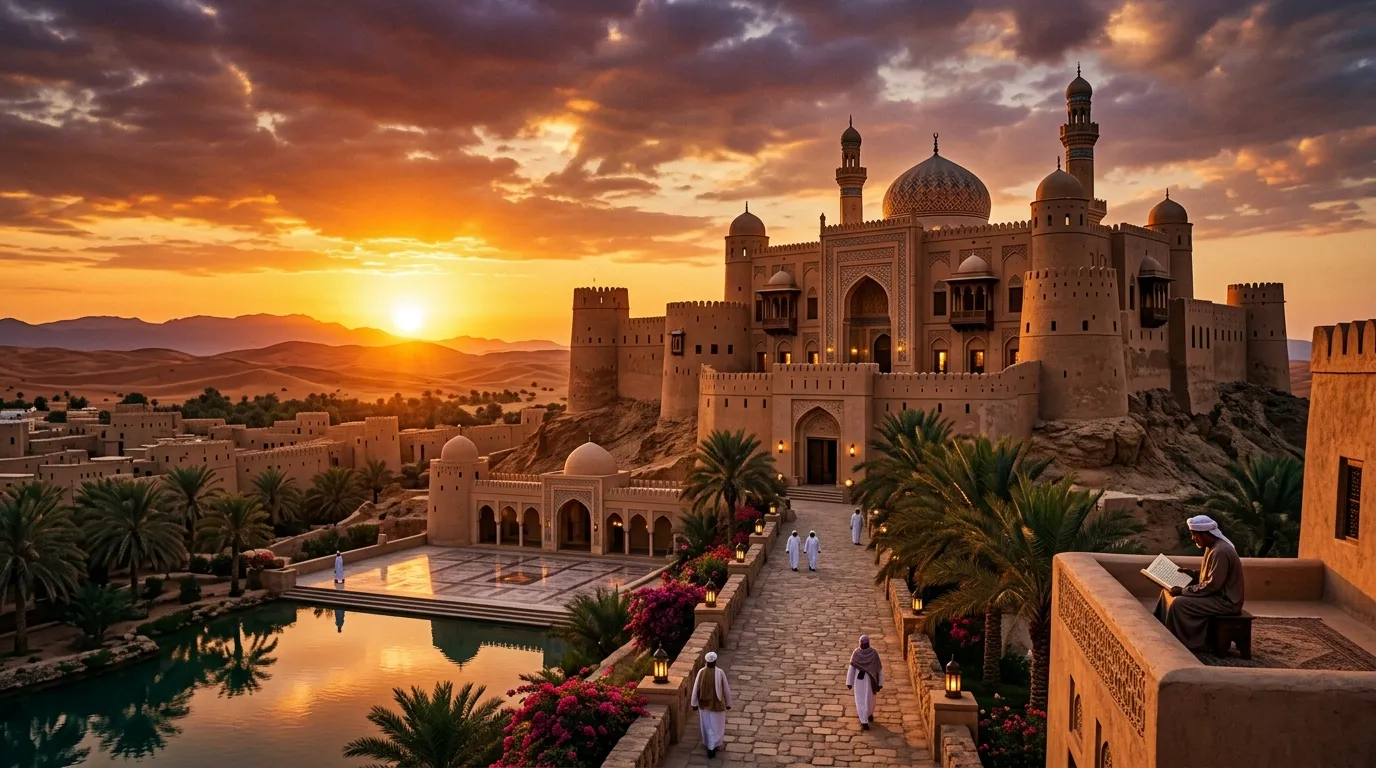 Historic Arabian palace during sunset