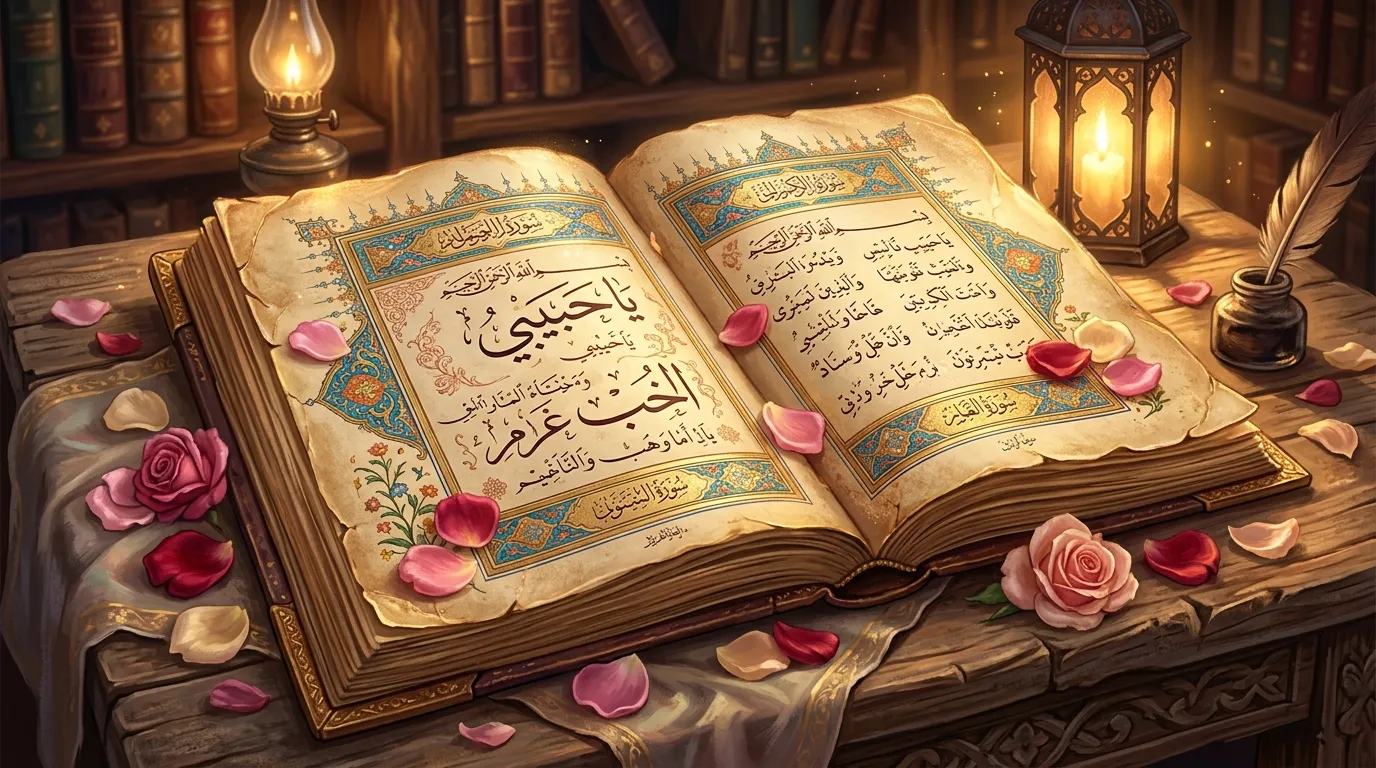 مخطوطة عربية قديمة للقصائد الرومانسية