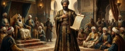 A historic portrait painting of the Arab poet Al-Mutanabbi representing his pride and narcissism