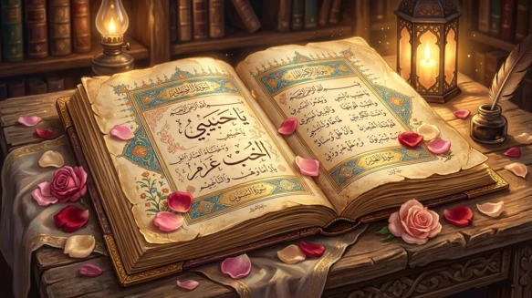 مخطوطة عربية قديمة للقصائد الرومانسية